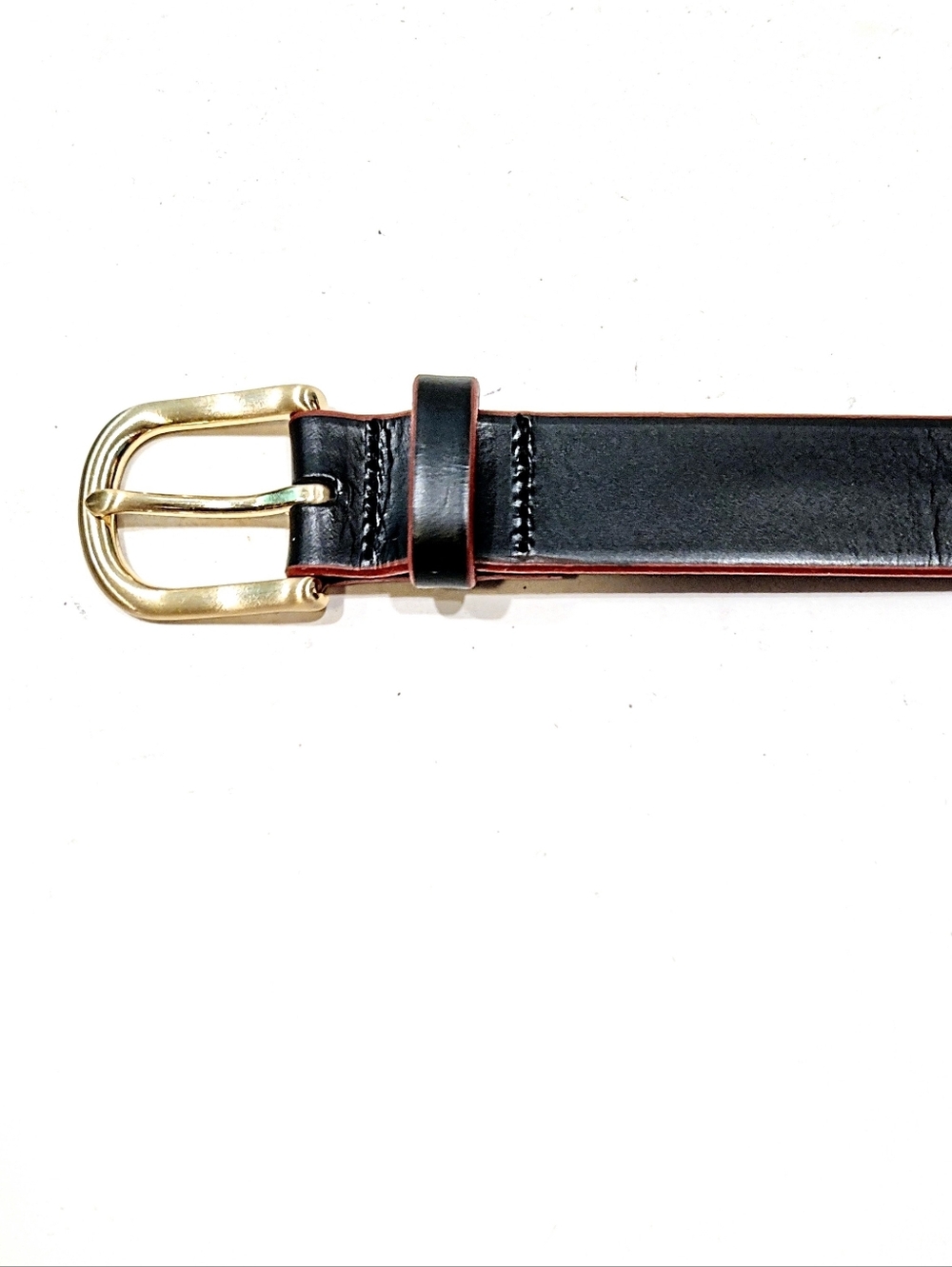 Delta Airlines Black Leather Belt with Red Edge Size M Medium 30½-33 Gold Buckle - Picture 3 of 11
